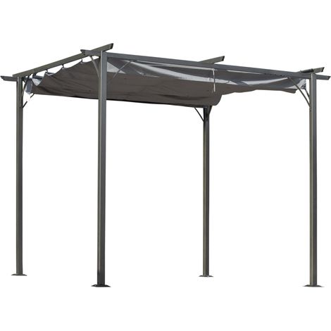 Outsunny 3 x 3(m) Metal Retractable Pergola, Garden Gazebo Metal Pergola Canopy Outdoor Sun Shade Shelter for Party BBQ, Grey