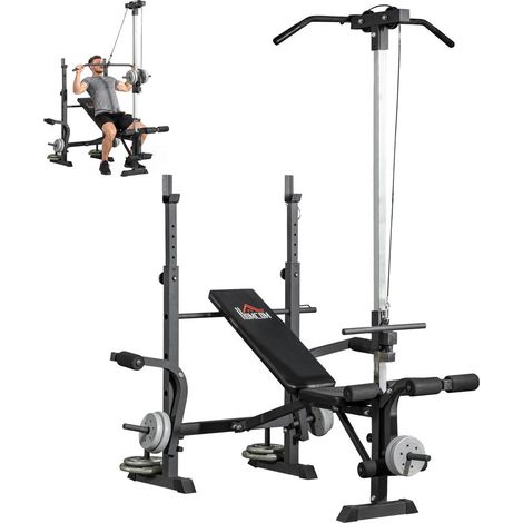 Banc de Musculation Multifonction Station Squat Rack Presse Jambes et Leg Extension en Acier 180x134x200 cm Noir et Argent (1/5)