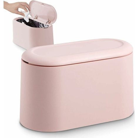 Small Tabletop Trash Can with Push-Button Lid for Office, Bathroom, Kitchen and Bedroom, Pet Food Storage (Pink, 23X11X14.5CM) (1/5)