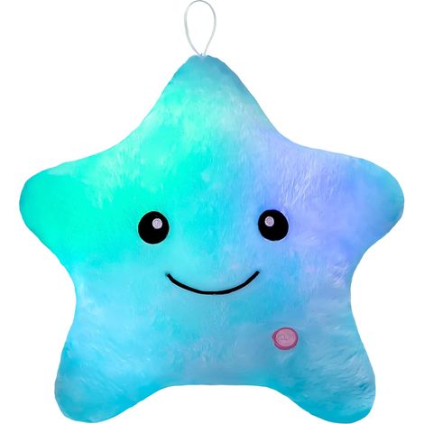 1 Coussin lumineux en peluche Étoile, 35 cm, 8 LED bleues/blanches, 3 modes d'éclairage, polyester 3 mm, 200 g, pour enfants 3-12 ans (1/5)