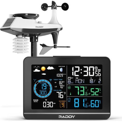 Station Météo avec Écran VA 6" et Capteur Extérieur, Thermomètre Hygromètre Sans Fil Intérieur/Extérieur, Horloge Atomique, Indice UV et Lumineux, Anémomètre, Pluviomètre (1/5)