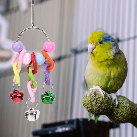 Lot de 6 balançoires suspendues pour perroquets, avec clochette Sepaktakraw et pendentif en bois, jouet à mâcher et à mordiller, accessoire pour cage d'animal de compagnie (1/5)