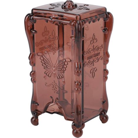 Boîte de rangement pour cotons démaquillants, couvercle fleur papillon rose, coffret translucide café pour salle de bain (1/5)