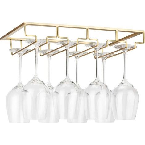 Ersandy – Support de verre à vin suspendu sous armoire – Métal doré – Capacité 6 à 9 verres – Facile à installer – Design moderne (1/5)