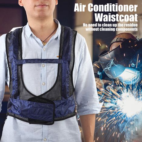 Gilet rafraîchissant à air comprimé pour soudure et acier, gilet climatiseur industriel en coton oxford bleu taille réglable, kit 1 module tubulaire 1 gilet 1 ceinture (1/5)