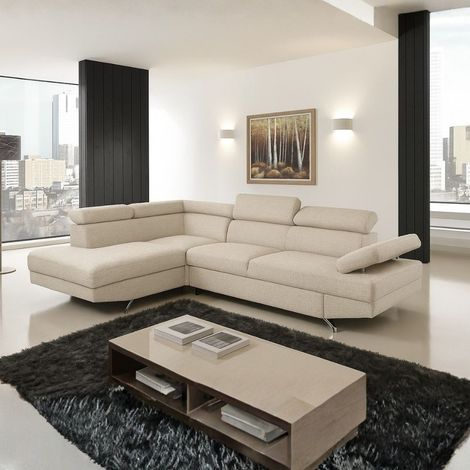 Divano angolare sinistro Julie con letto estraibile e contenitore in tessuto Barrel 04 beige (1/4)