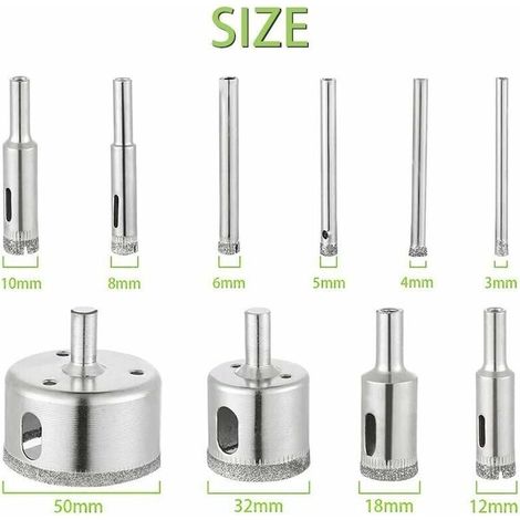 Bardusch - Set di 10 punte diamantate per seghe a tazza da 3 a 50 mm per ceramica, vetro, porcellana, marmo, granito (3/4/5/6/8/10/12/18/20/22/25/50 mm) (1/4)