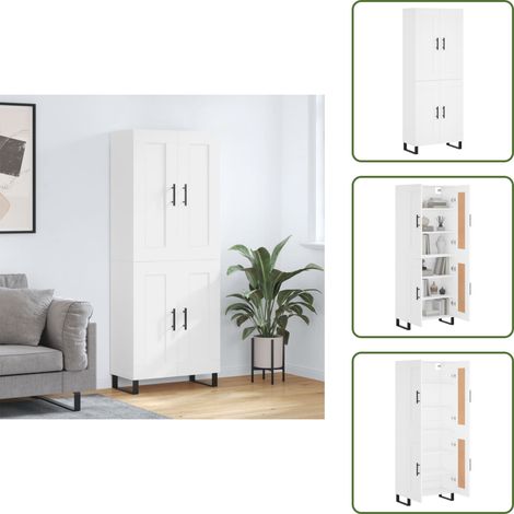 Pieds en fer - vidaXL Buffet haut Blanc 69,5x34x180 cm Bois d'ingénierie - Espace de rangement (1/5)