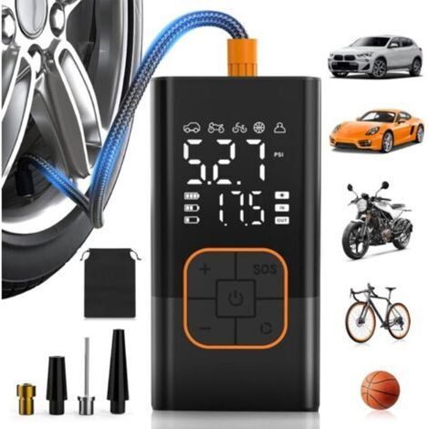 Pair Gonfleur Pneus Voiture sans Fil, Compresseur à Air Portatif avec Manomètre Numérique (150 PSI), Double Affichage, Batterie Rechargeable, Lampe LED, Pompe a Velo pour Voiture, Moto, Vélo, Ballon (1/5)