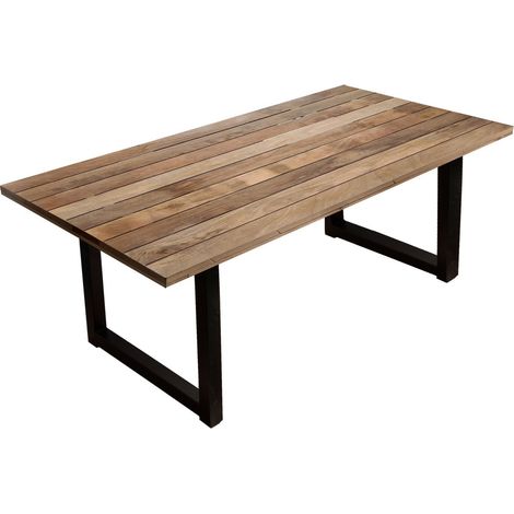 Table à manger en bois de manguier et métal noir style industriel 220 x 100 x 77 cm - PANGIVO (1/5)