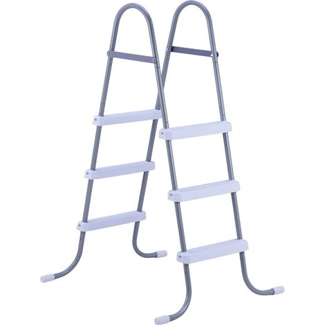 Aufstellpoolleiter mit 3 Stahlstufen, A-Rahmen für 106,7 cm Wandmontage, Tragkraft 136 kg, sicherer, rutschfester Zugang, einfache Montage, grau und weiß (1/5)