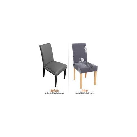 6Pcs Housse de Chaise Extensible pour Salle à Manger Protection de Chaise Imprimée Maison Hôtel Mariage Réunion (Gris) (1/4)