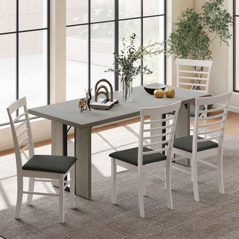 Table de salle à manger de style industriel pour 8 personnes maximum, en bois et acier. 180 x 80 x 75 cm. Grise.