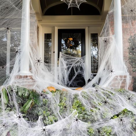 Toile d'araignée d'Halloween blanche 200 g en soie 40 décorations d'araignées Toile d'araignée super extensible pour intérieur et extérieur