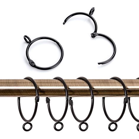 20 Stück Metall-Vorhangringe, offene und geschlossene Ring-Aufhängehaken für Vorhänge und Stangen, 50 mm Innendurchmesser (schwarz) (1/4)