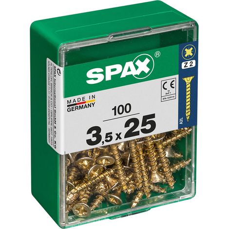 Boîte 100 Unités. Vis A Bois Spax Cab. Plat Yellox 3.5x25mm Spax (1/2)