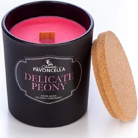 Candela di soia delicata alla peonia, nera, 135 g