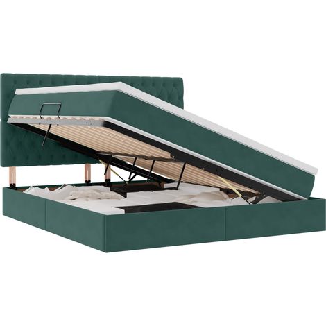 Maison Exclusive - LED-Speicherbett mit Matratze Dunkelgrün 180 x