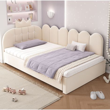 Cama nido infantil con respaldo de terciopelo beige HAVRYA (1/5)