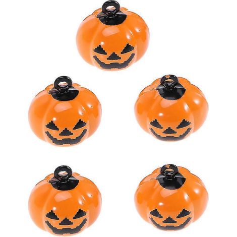 5er-Pack Cartoon-Anhänger in Kürbisform mit Glöckchen, Kupfer-Haustierhalskette, Accessoires, Halloween-Dekoration (orange) (1/3)