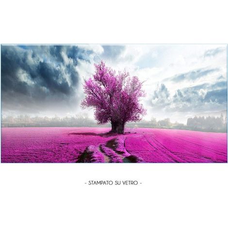 Lupia - Quadro Moderno Stampa su Vetro Temperato GLASS ALBERO SOLITARIO VIOLET Alta Definizione e Lucentezza di Colori Design Elegante per Soggiorno, Camera, Ufficio Facile da Appendere, 73x139 cm (1/4)