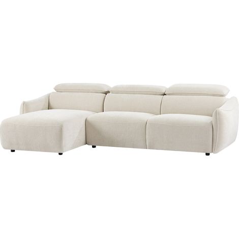 Divano ad angolo sinistro in tessuto ciniglia beige TAZIZA
