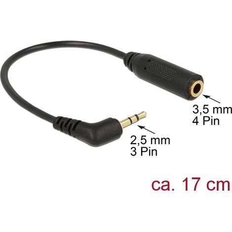 Cable adaptador Stereo jack 2.5 mm 3 pin macho acodado  Stereo jack 3.5 mm 4 pin hembra recto