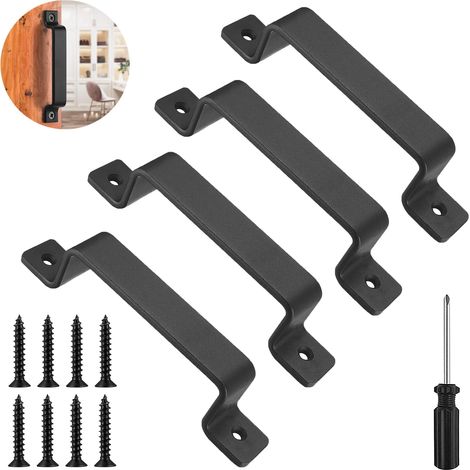 4 Pièces Poignée de Porte de Grange Coulissante Noir avec Vis (1/5)