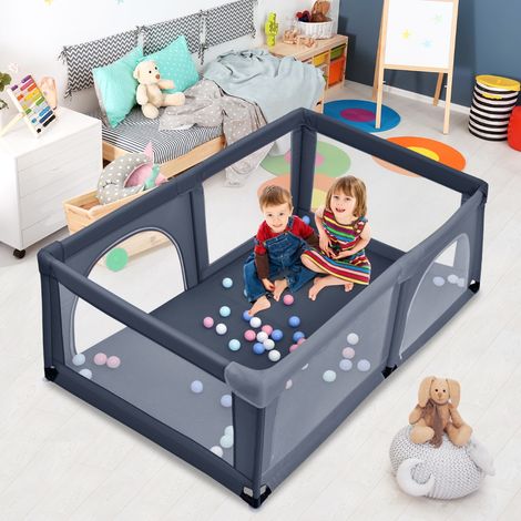 Parc Bébé Portable 120x190x68CM 50 Boules Colorées Barrière Sécurité Antidérapantes 3 Ans Gris Foncé CW98756 (1/3)