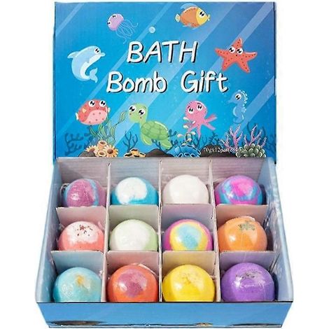 JIAJIEFANG Geschenkset mit 12 x 50g Badebomben, bunte Schaumbadebomben, Aromatherapie-Spa-Set, Ostergeschenk für Kinder (Jungen und Mädchen). (1/5)
