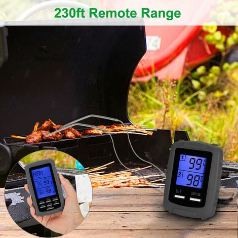 MINE Thermomètre à viande numérique à distance sans fil avec 2 sondes, pour griller le four, la cuisine, le fumeur, le barbecue, le thermomètre avec 4 piles AAA (gris) (1/5)