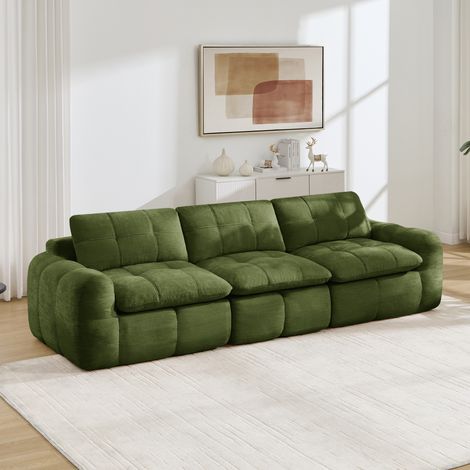 Canapé modulable XL 3 places en chenille, grand canapé droit avec assise épaisse et modules séparables pour salon cosy Vert, 264 x 97 x 68 cm