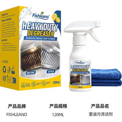FISHLEANO Heavy Duty Ölflecken-Reinigungsspray entfernt effektiv hartnäckige Fettflecken von Küchenherden und Dunstabzugshauben. (1/5)