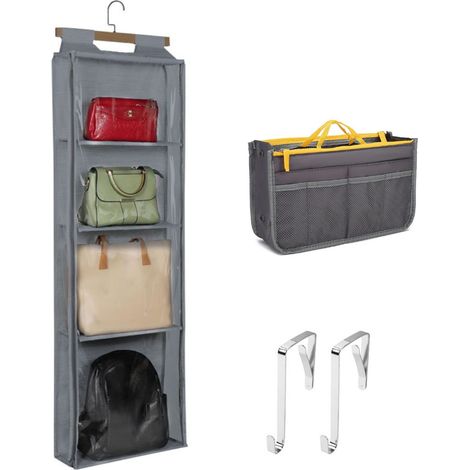 Sac de rangement portable en tissu pour porte, livré avec une trousse de toilette de voyage, gris. (1/5)