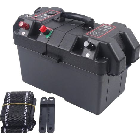 Caja de baterías, construcción resistente, dos puertos USB, color negro. (1/2)