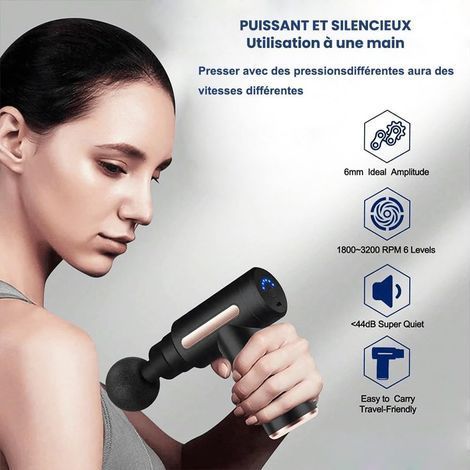 Pistolets massage musculaire - 1 pièce, Pro 4 embouts 6 vitesses percussif - Pour dos/nuque/muscles soulagement tensions/courbatures (1/4)