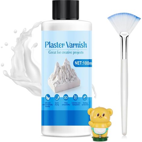 Vernis Glassificateur, SèChe en une Finition Brillante Transparente, 100g Vitrificateur pour Plâtre, Vernis Peinture Effet Plâtre, Convient pour Le Trempage Modèles en Plâtres ou en Mélanges plâtres (1/5)