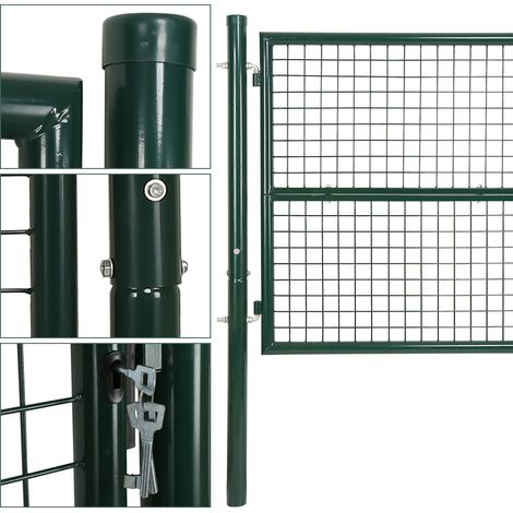 Randaco Gartentor Metall Gartentür robust langlebig Zauntor Verzinkt Einzel Wellengitter Zauntür Grün (150x100cm)