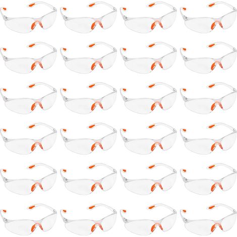 Lot de 24 Lunettes de Sécurité Transparentes - Lunettes de Protection avec Verres en Plastique, Pont-de-Nez et Embouts de Branches en Caoutchouc pour Plus de Confort - Lunette Transparente PPE (1/5)