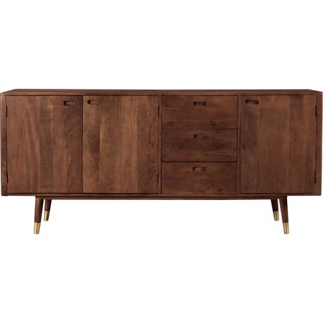 Buffet en bois massif 3 portes 3 tiroirs – Dimensions L 200 x P 45 x H 90 cm – Structure en manguier – Détails en laiton doré (1/5)