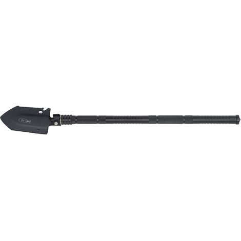Pelle militaire multifonctionnelle portable d'extérieur, de jardin et de sauvetage, avec poignée en acier inoxydable noir et barre antidérapante. (1/5)