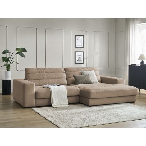 BOBOCHIC - Canapé d'angle fixe SIERRA velours Angle droit  Taupe (1/5)