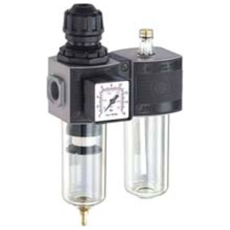 Gruppo filtro regolatore di pressione e lubrificatore modulare - attacco 3/8"f mm.146x63x238h. art.e/22/2 1 pezzi Ani