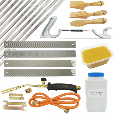 Kit de estañado: Estaño 10s, Pasta 1kg, Cera, Espátulas, Cepillo, Limas, Quemador (1/5)