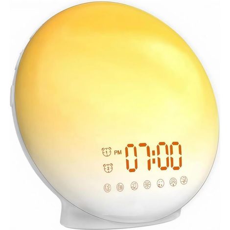 Reveil Lumineux, Réveil Intelligent pour Enfants Adultes, Reveil Matin Simulateur d'Aube et Crépuscule, Snooze,7 Sons Naturels, FM Radio Réveil, Veilleuse LED 7 Couleurs, Lampe de Chevet (1/4)