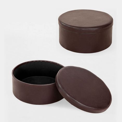 SoBuy Round Storage Box, Seat Stool in PU Leather, Brown,FSS67-BR