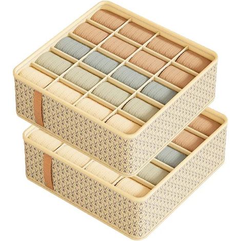 Set aus 2 faltbaren Aufbewahrungsboxen für Unterwäsche, BHs und Socken, ideal für Zuhause oder Hotel. (1/4)
