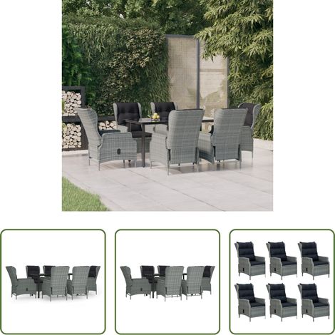 Salle à manger extérieur -  Ensemble à manger de jardin 7 pcs Gris clair Résine tressée (1/5)