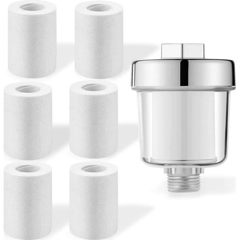 Duschfilter, Kalkfilter, mit 6 austauschbaren Filterelementen, filtert effektiv Verunreinigungen im Wasser, passend für die meisten Duschkabinen (1/5)