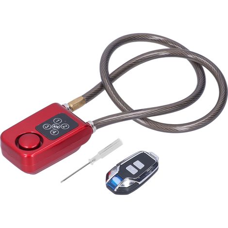 Ortviai Câble de Sécurité avec Alarme et Contrôle à Distance - Code 4 Digits, 110dB, IP55, Rouge